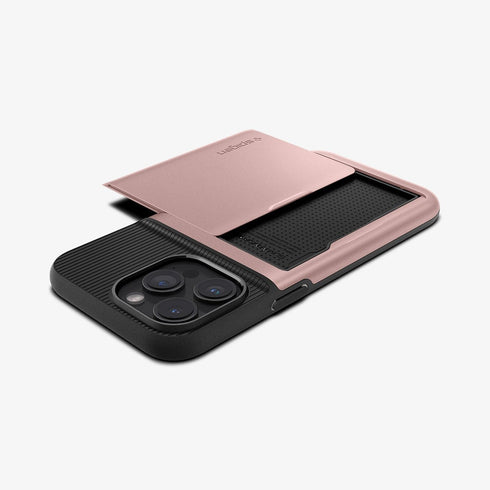 ACS06589 - iPhone 15 Pro Max Case Slim Armor CS in black showing the back with card in slot